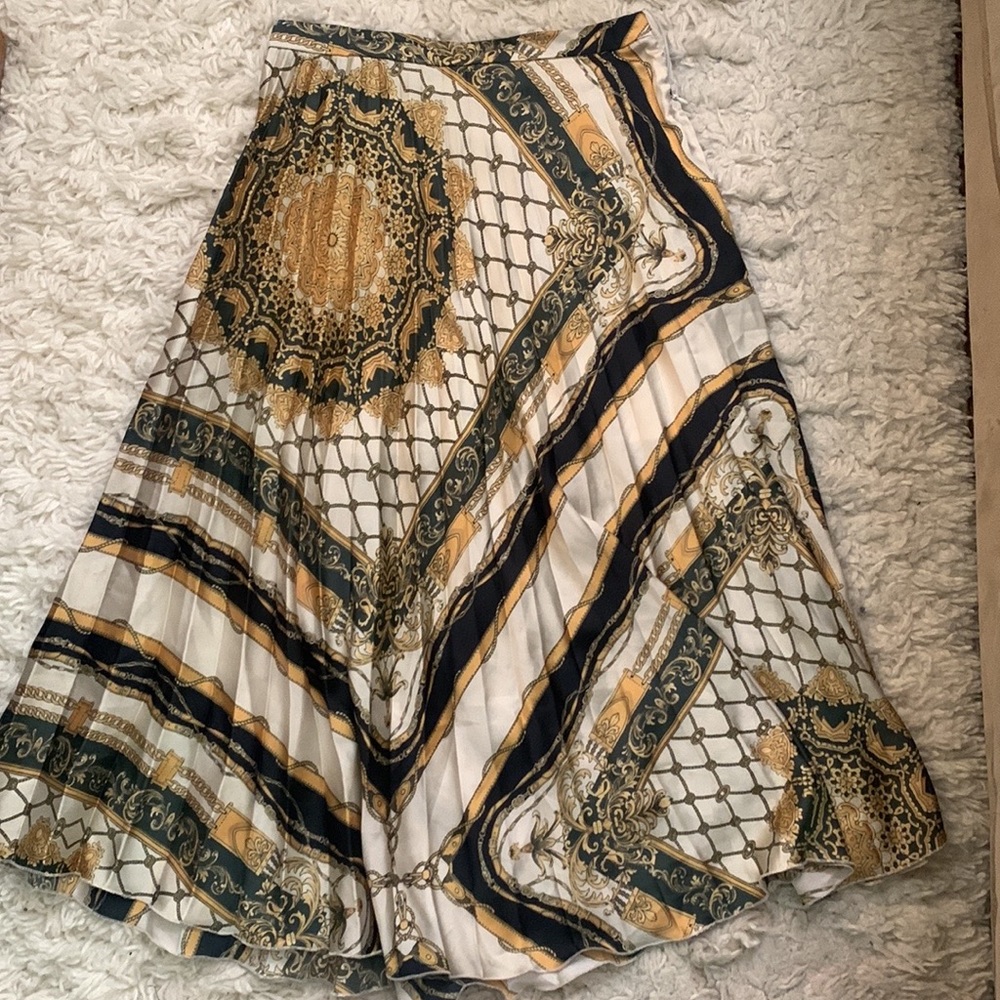 Nautical Chain Yellow Navy Blue Print Pleated Skirt